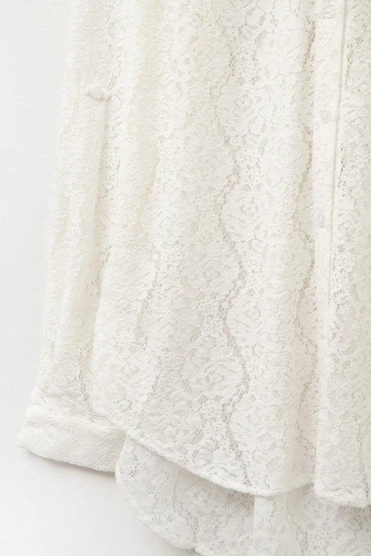 Lace High Low White Button Down Shirt - Shirts
