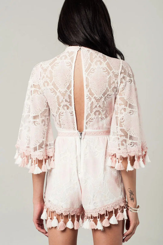Lace romper with tassels in pink - Dresses