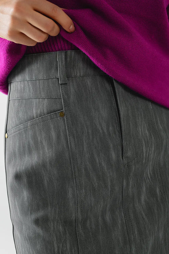 leatherette Straight mini skirt in grey with pockets - Skirts