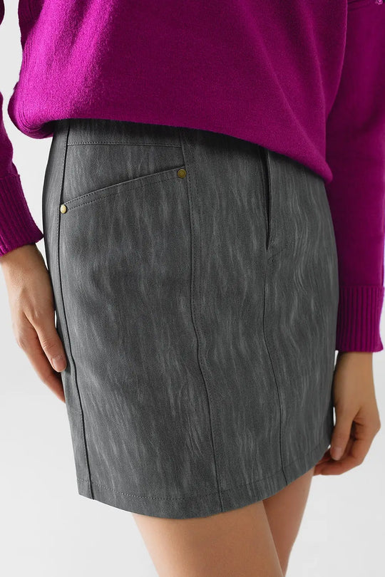 leatherette Straight mini skirt in grey with pockets - Skirts