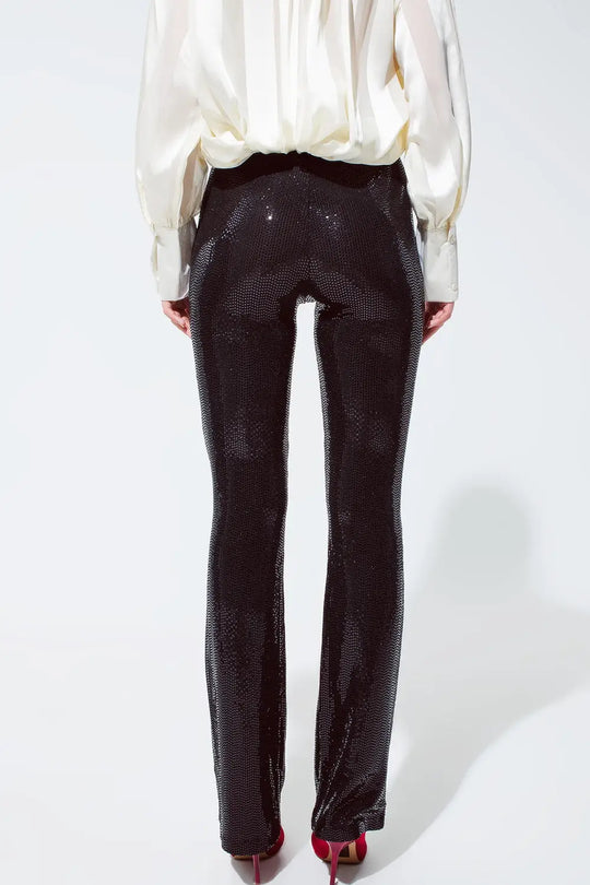 Legging à paillettes en noir - Pantalons