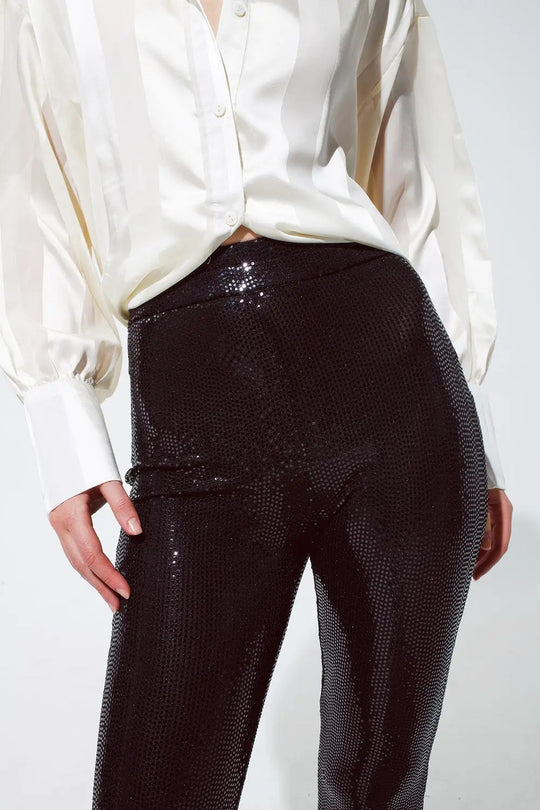 Legging à paillettes en noir - Pantalons