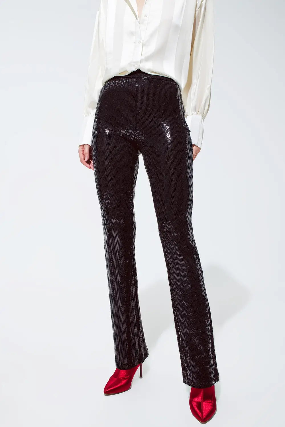 Legging à paillettes en noir - Pantalons
