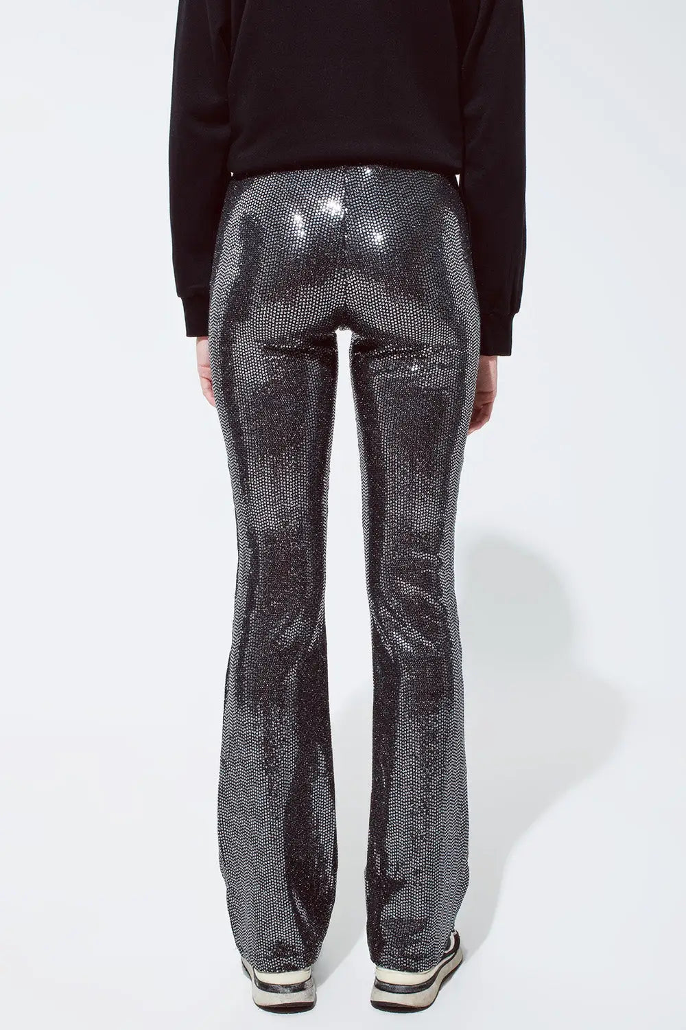 Leggings évasés en tissu métallique argenté - Pantalons