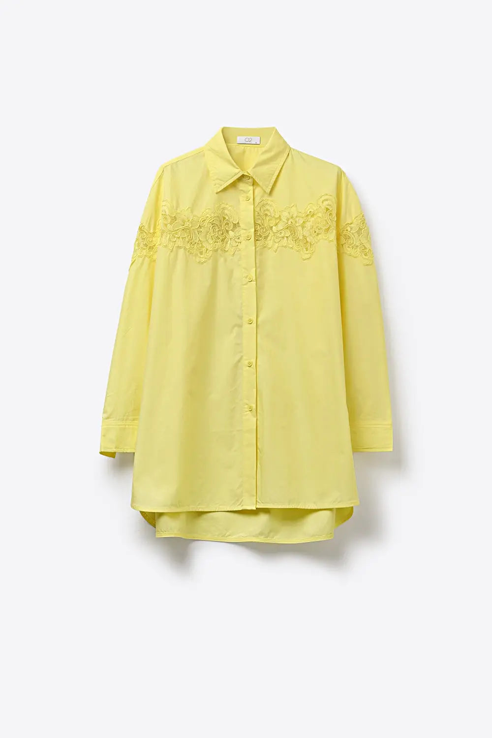 Yellow Oversized Poplin Shirt with Lace Detail - One Size / Yellow - Shirts