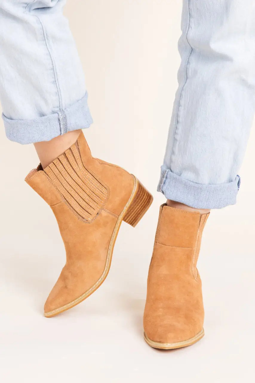 Leonor Suede Ankle Boot in Tan - 100 Western Boots