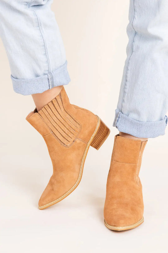 Leonor Suede Ankle Boot in Tan - 100 Western Boots