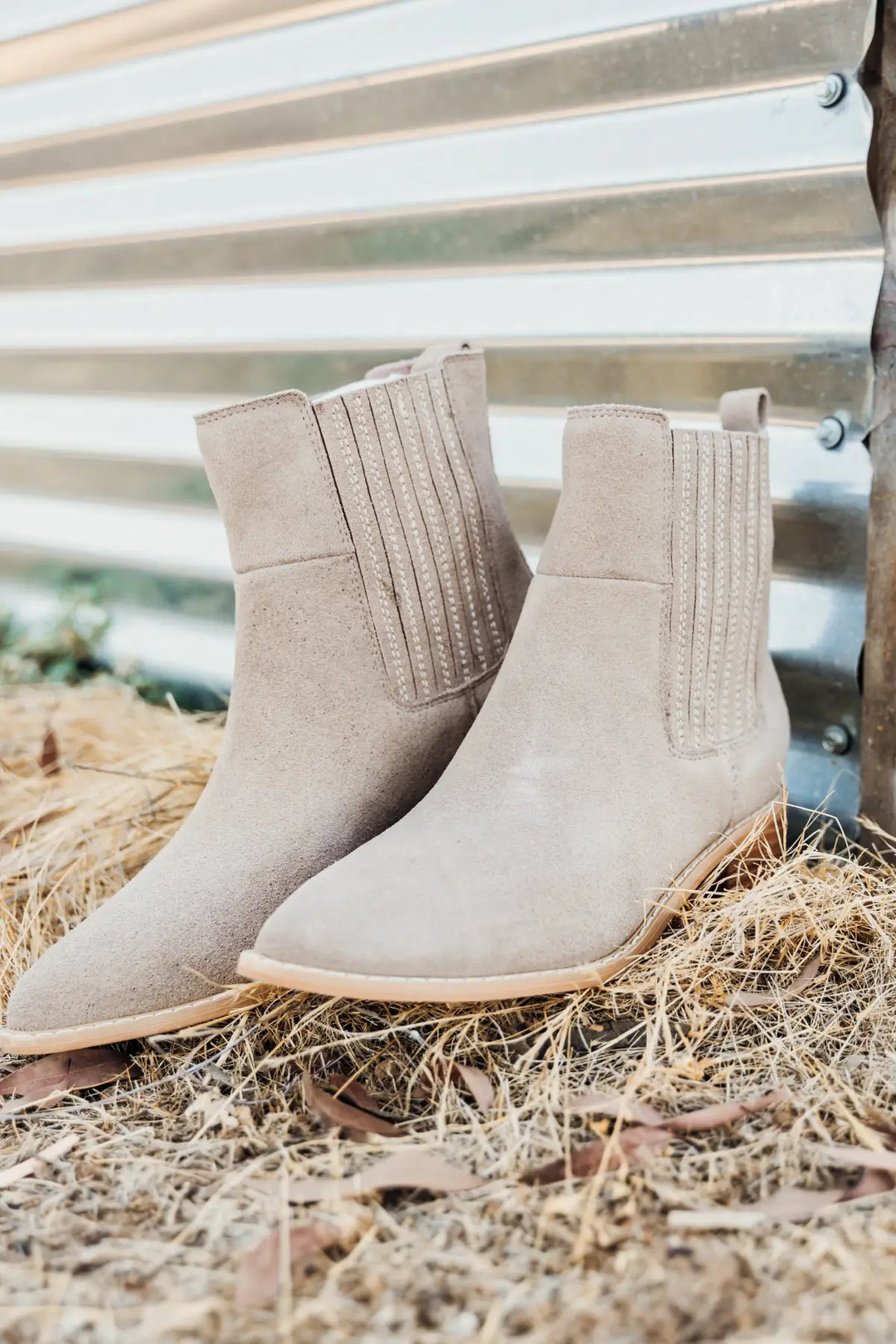 Leonor Suede Ankle Boot in Taupe - 100 Western Boots