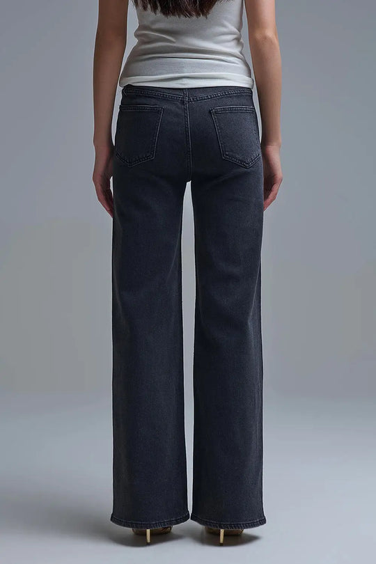 Leopard Print Black Straight-Leg Jeans with strass detail - Jeans