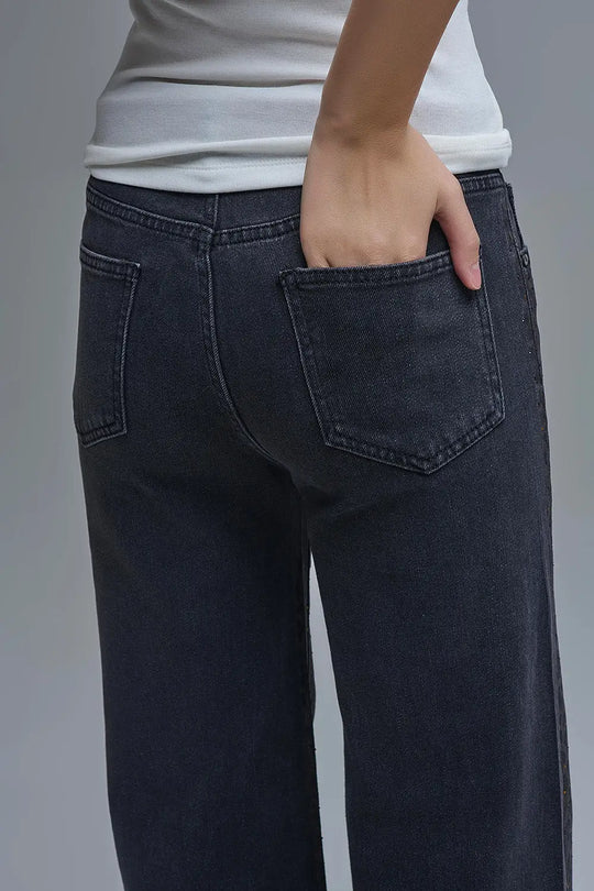 Leopard Print Black Straight-Leg Jeans with strass detail - Jeans