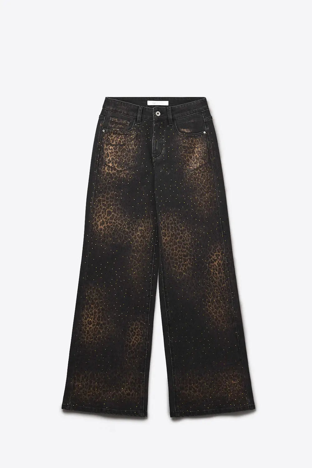Leopard Print Black Straight-Leg Jeans with strass detail - Jeans