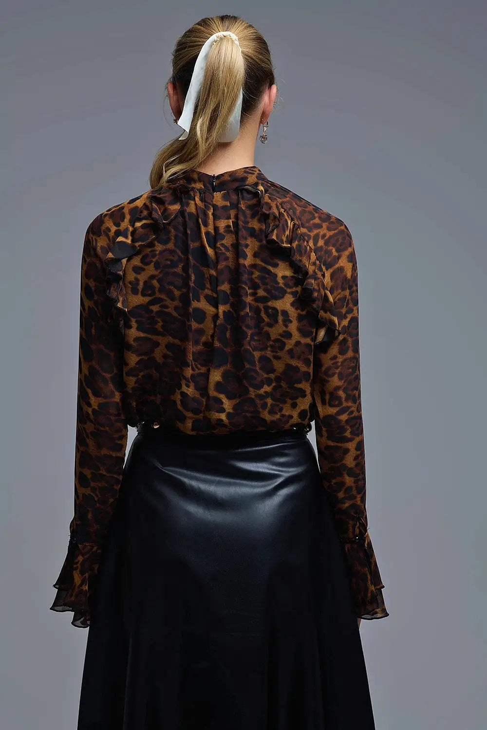 Leopard Print Blouse with Ruffle Details in chiffon - Shirts