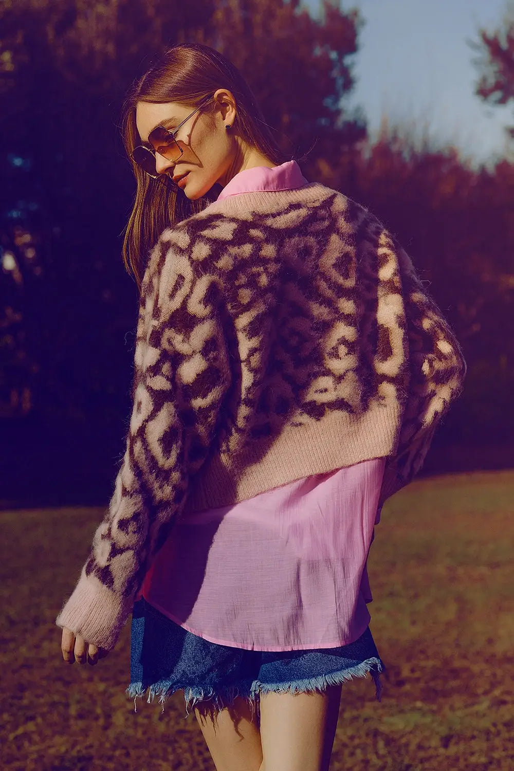 leopard print cardigan with wool in pink - One Size / Pink - Sweaters