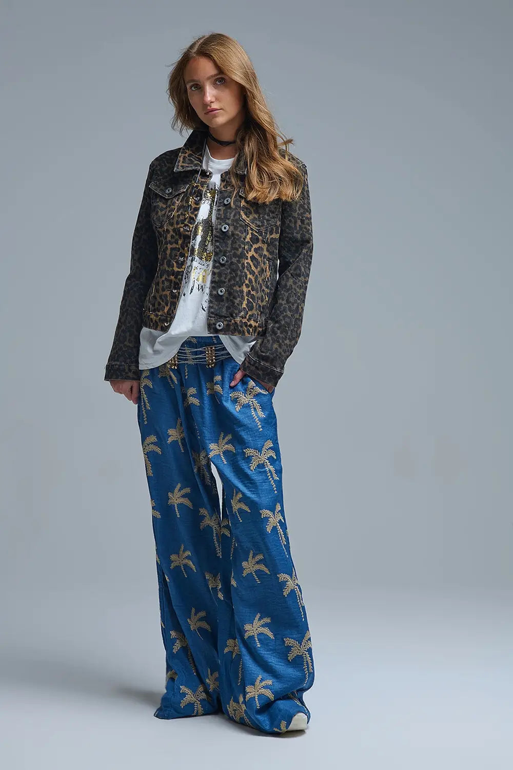 Leopard Print Denim Jacket in denim fabric - Coats and Jackets