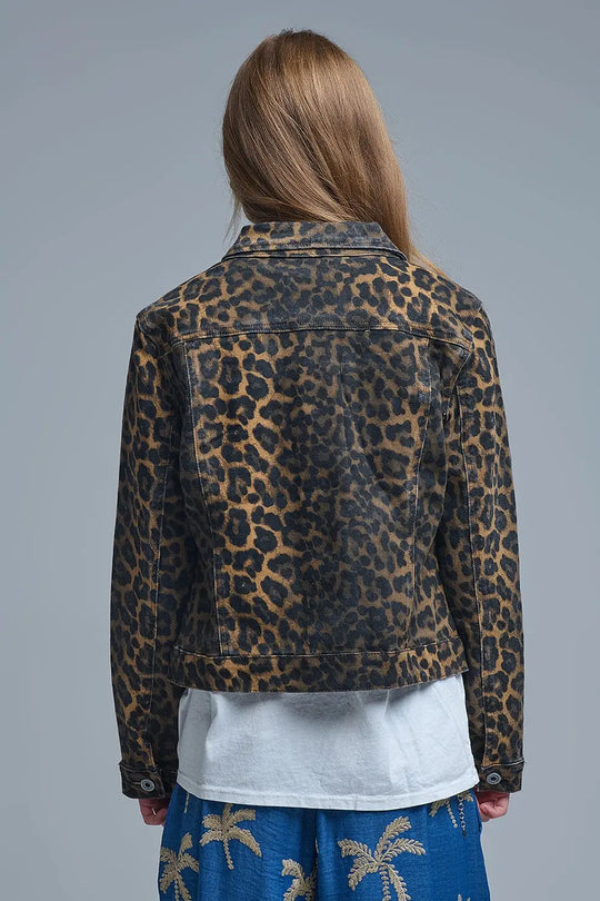 Leopard Print Denim Jacket in denim fabric - Coats and Jackets