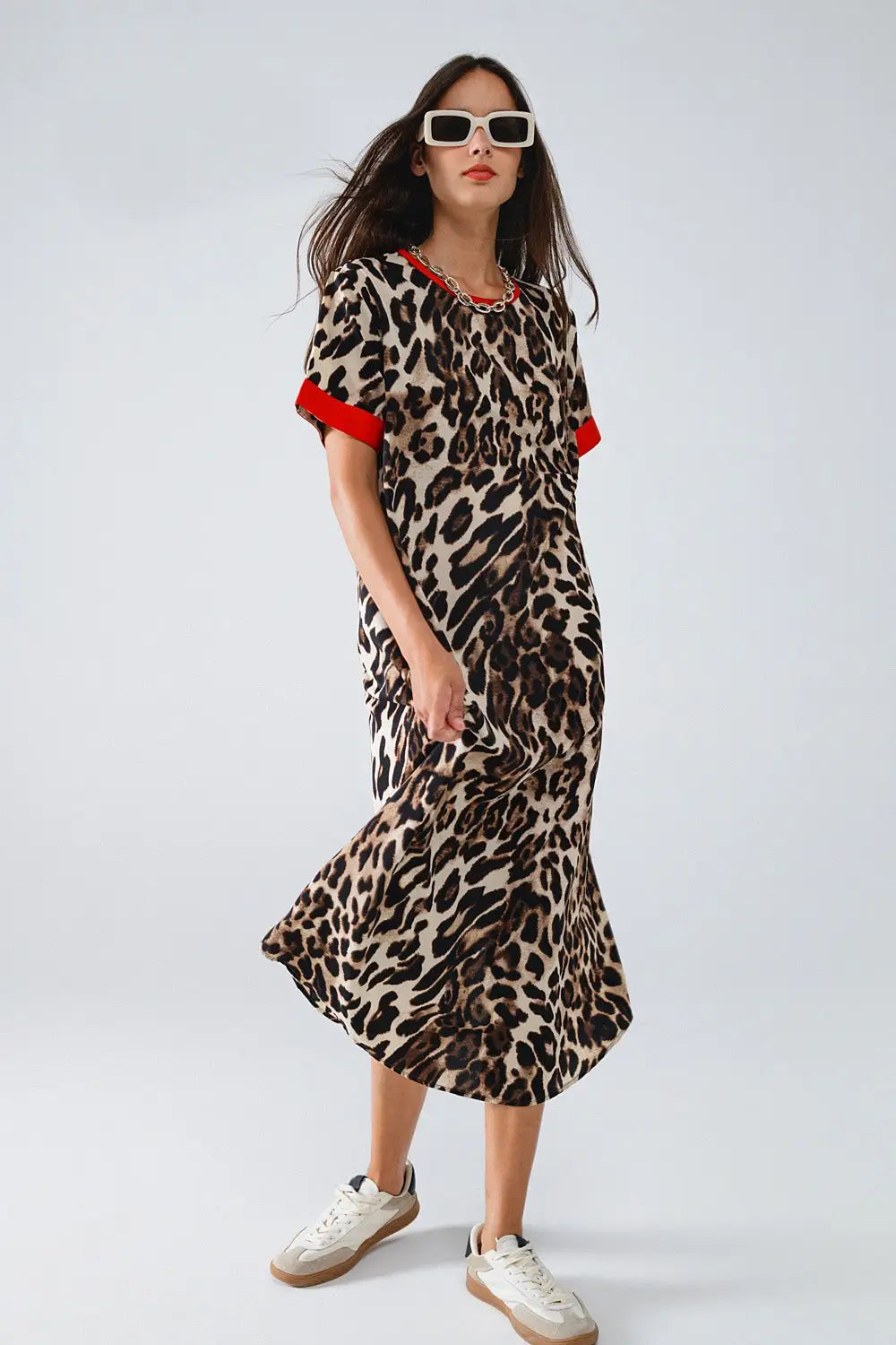 Leopard Print Dress With Front Knotted Detail - Dresses