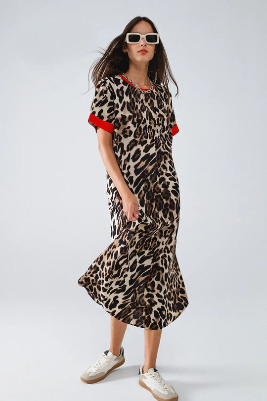 Leopard Print Dress With Front Knotted Detail - Dresses