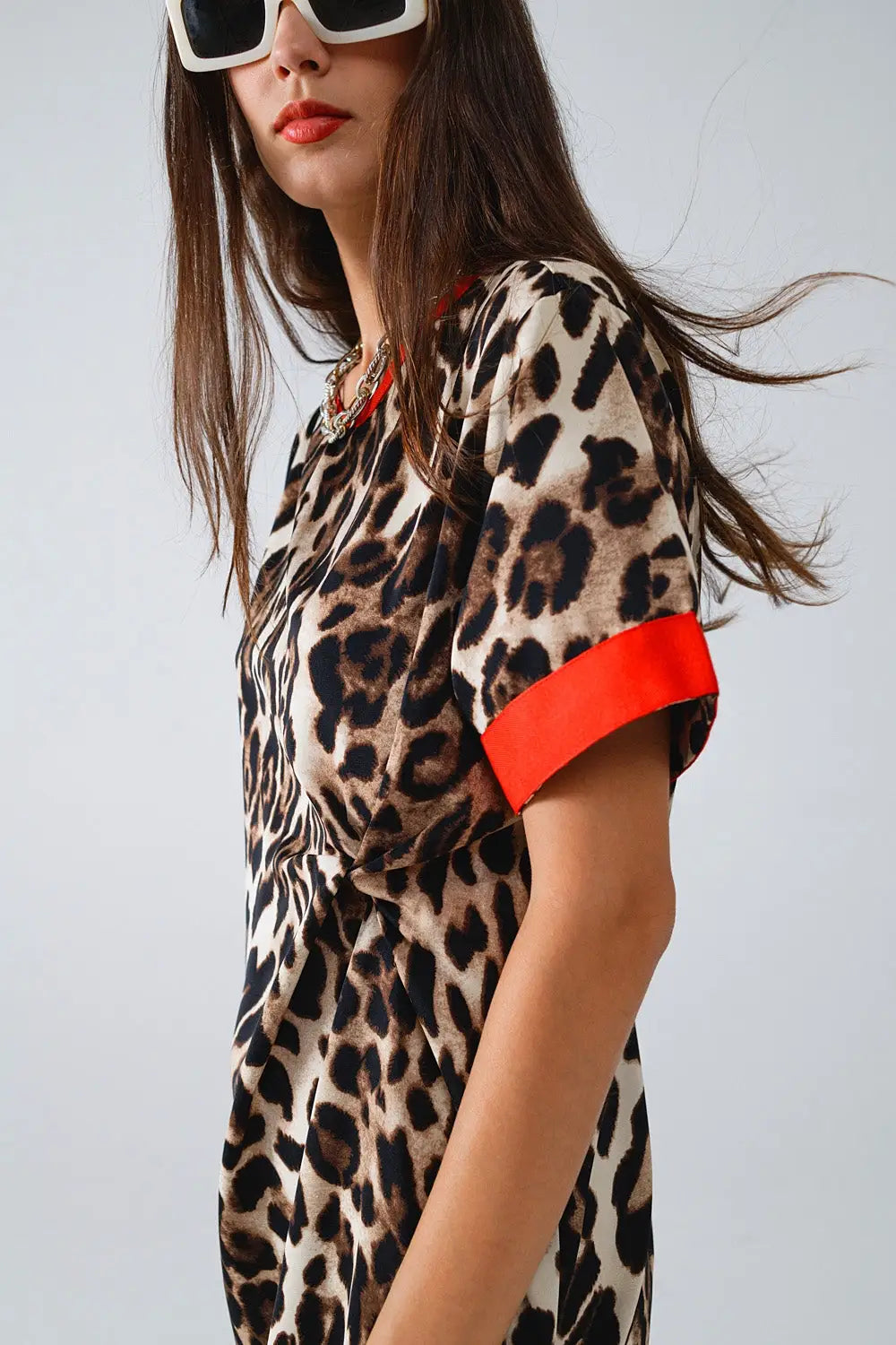 Leopard Print Dress With Front Knotted Detail - Dresses