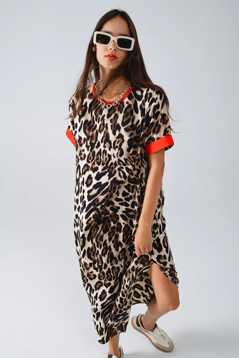 Leopard Print Dress With Front Knotted Detail - Dresses