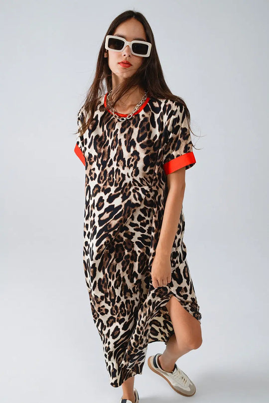 Leopard Print Dress With Front Knotted Detail - Dresses