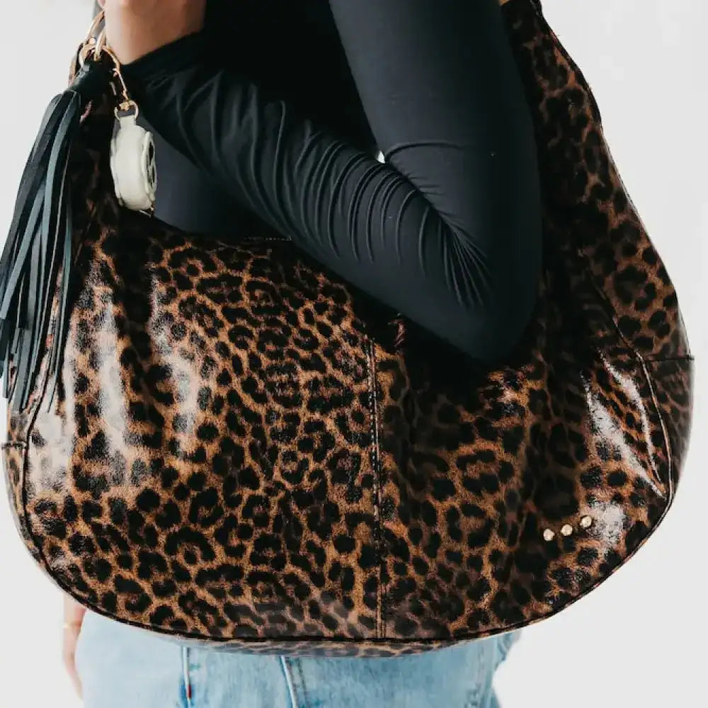 Hazel Hobo Shoulder Bag with Tassel - Leopard
