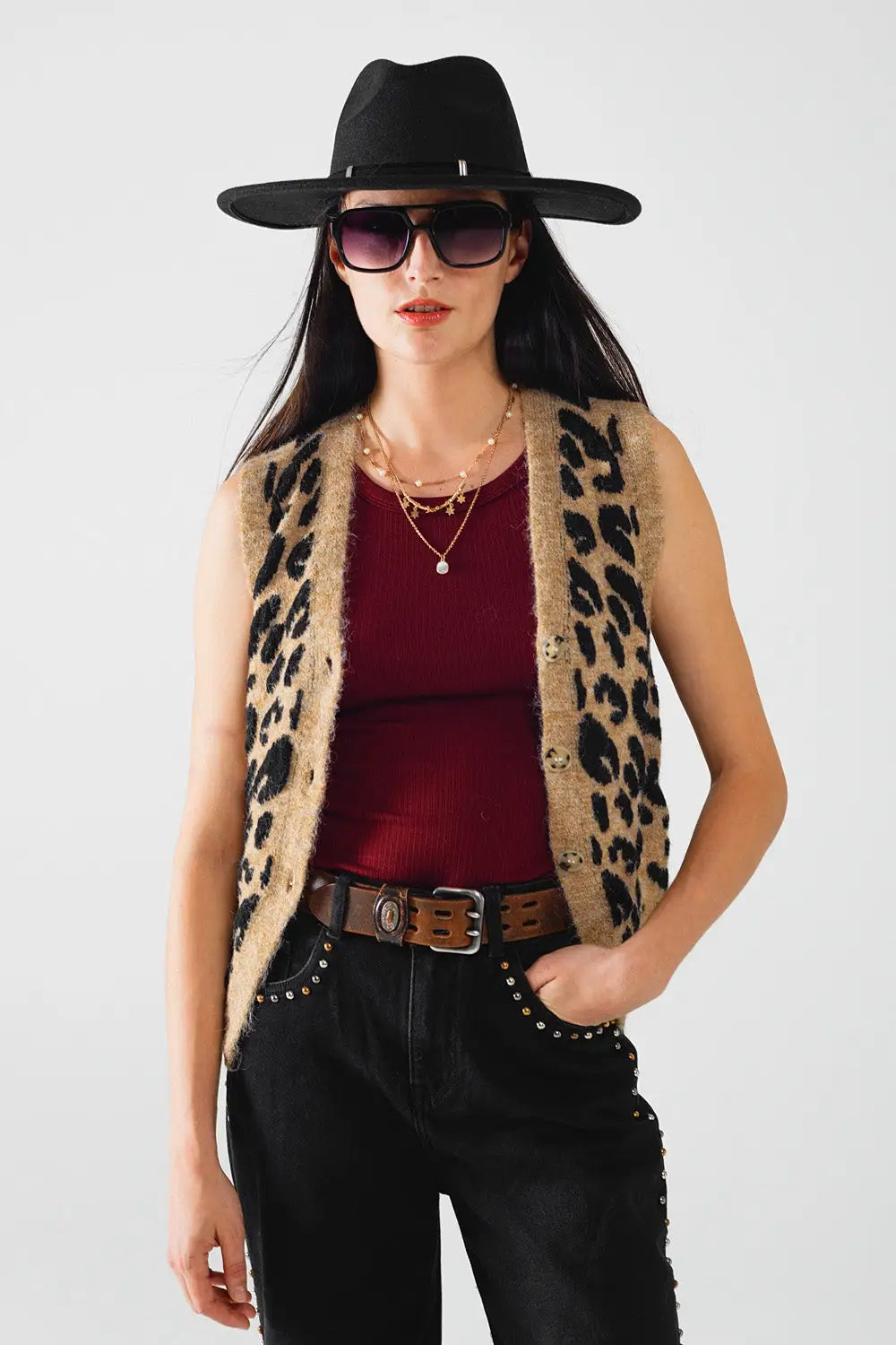 leopard print knitted vest - One Size / Brown - Sweaters