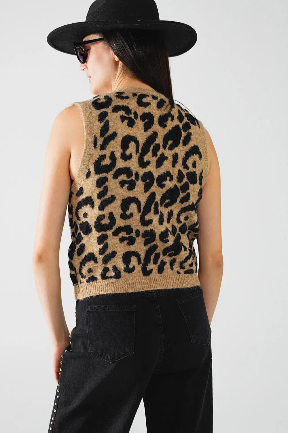 leopard print knitted vest - One Size / Brown - Sweaters
