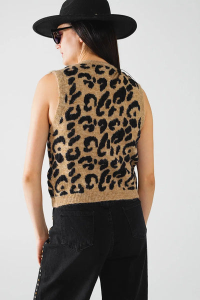 leopard print knitted vest - One Size / Brown - Sweaters