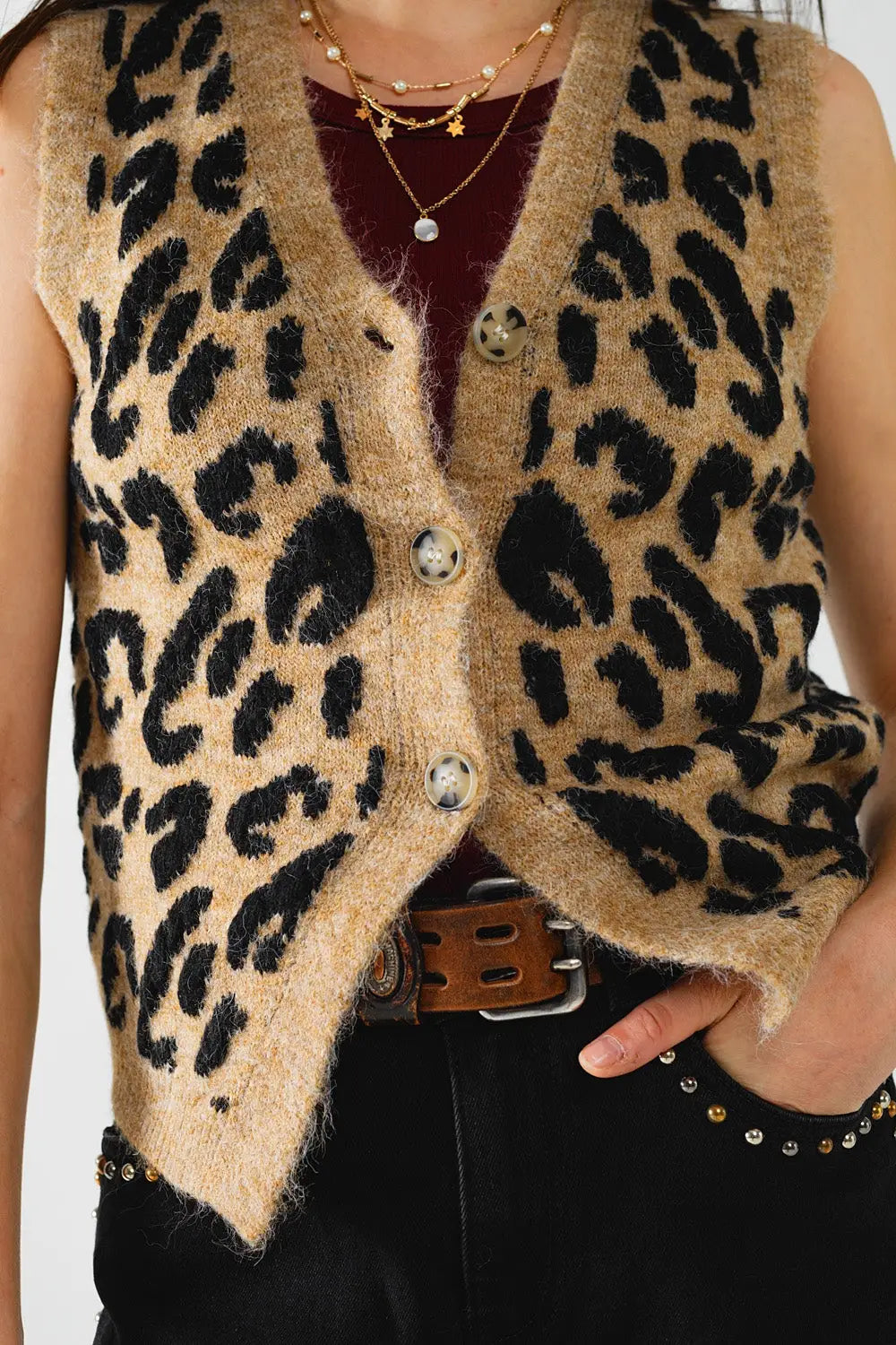 leopard print knitted vest - One Size / Brown - Sweaters