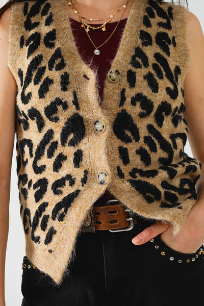 leopard print knitted vest - One Size / Brown - Sweaters