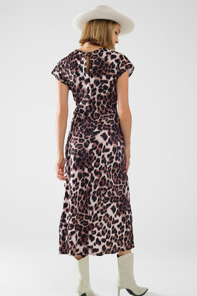 Leopard print maxi dress with knotted detail at the waist