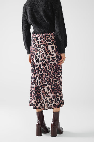 Leopard print mid-rise Flared midi skirt