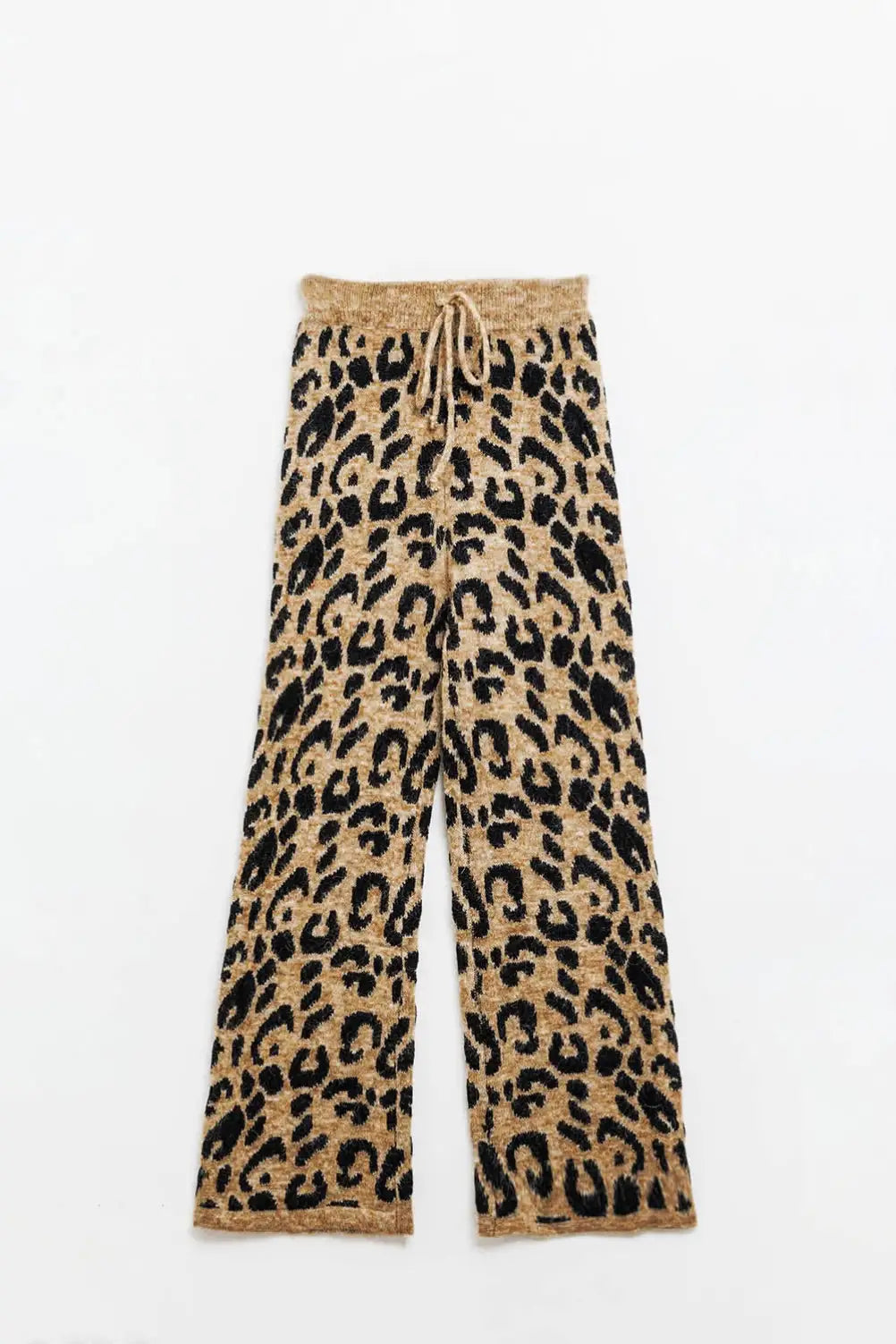 Leopard print pants with stretchy knit and drawstring detail - One Size / Brown - Pants