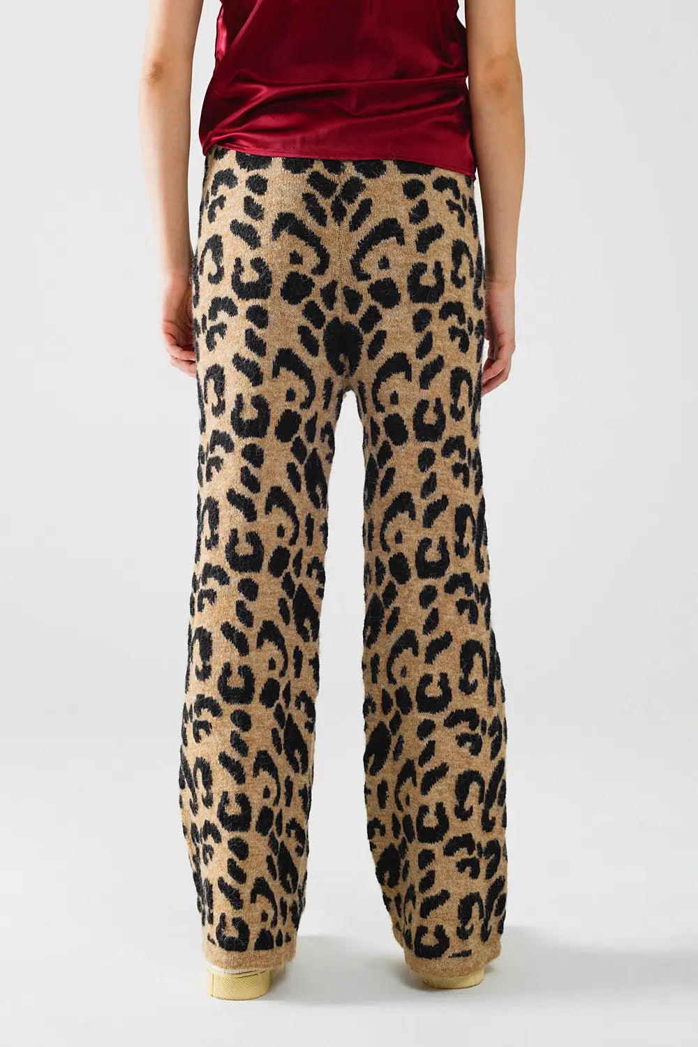 Leopard print pants with stretchy knit and drawstring detail - One Size / Brown - Pants