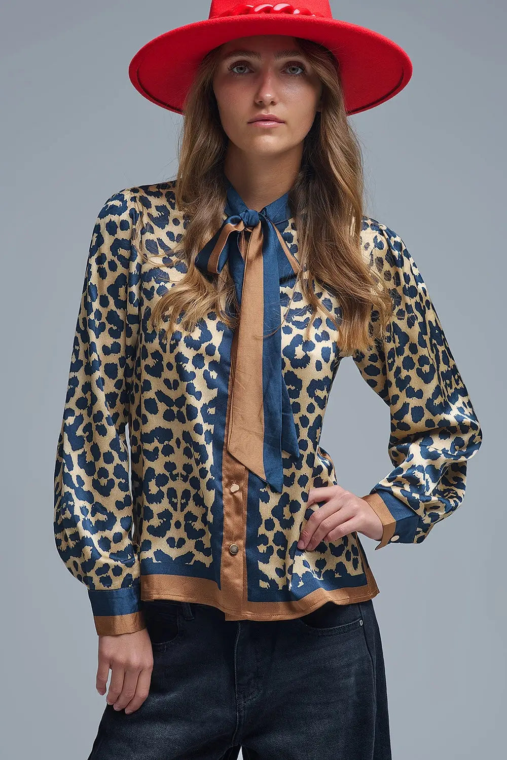 Leopard-Print Satin blouse with tie detail - Shirts