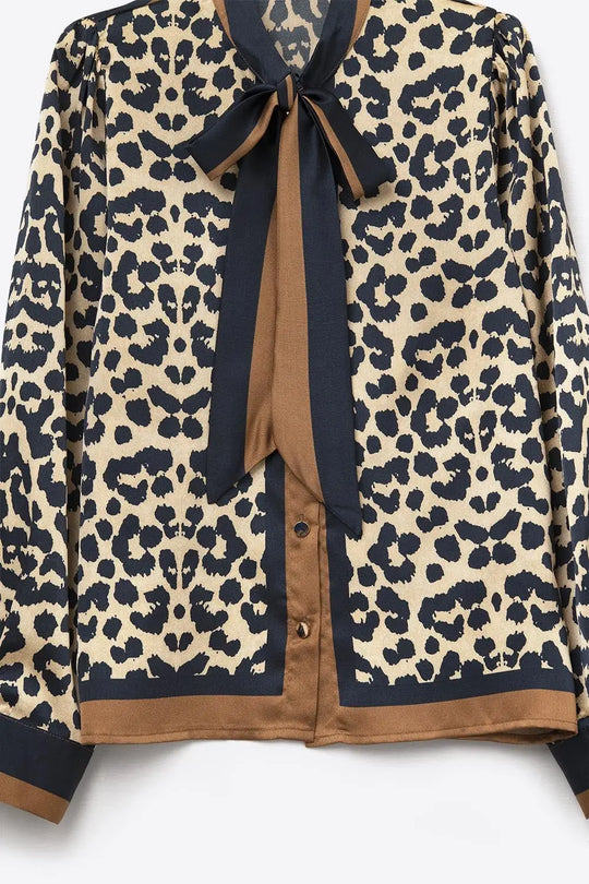 Leopard-Print Satin blouse with tie detail - Shirts