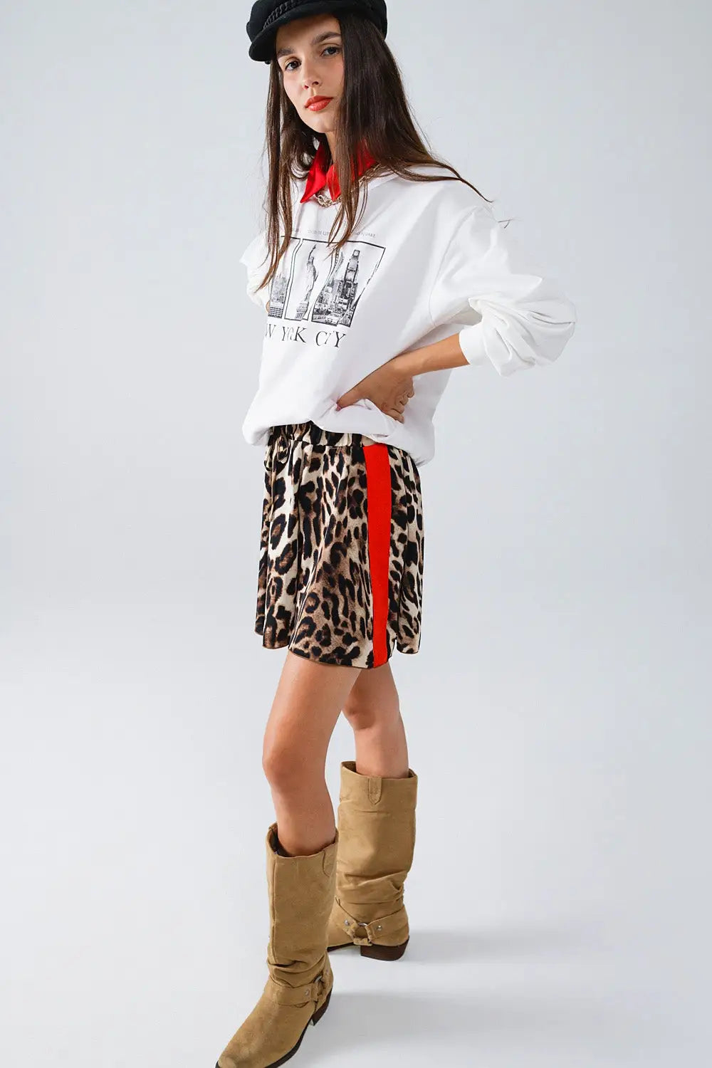 Leopard Print Shorts With Red Stripes On The Sides - Pants