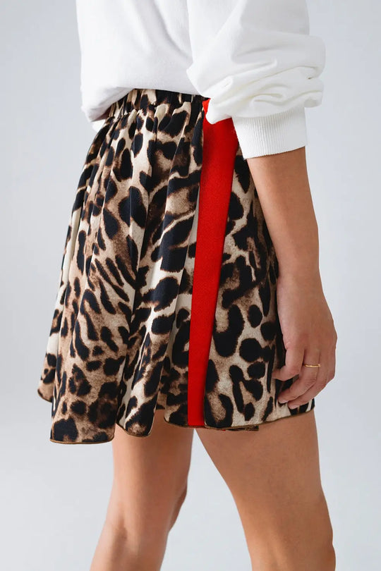 Leopard Print Shorts With Red Stripes On The Sides - Pants