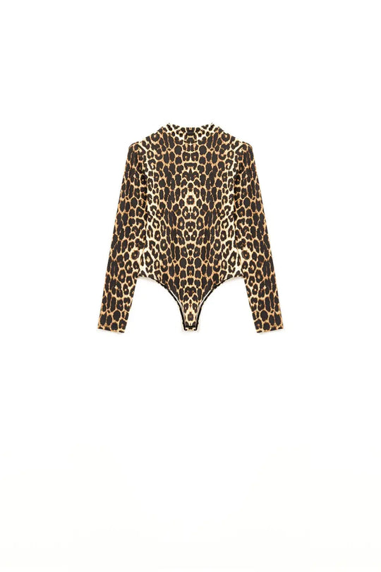 Leopard print Spandex body with long sleeve - Tops