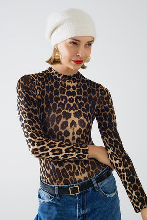 Q2 Leopard print Spandex body with long sleeve