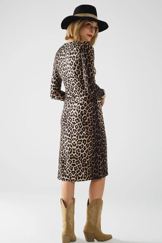 Leopard print Spandex dress with bow detail - Dresses