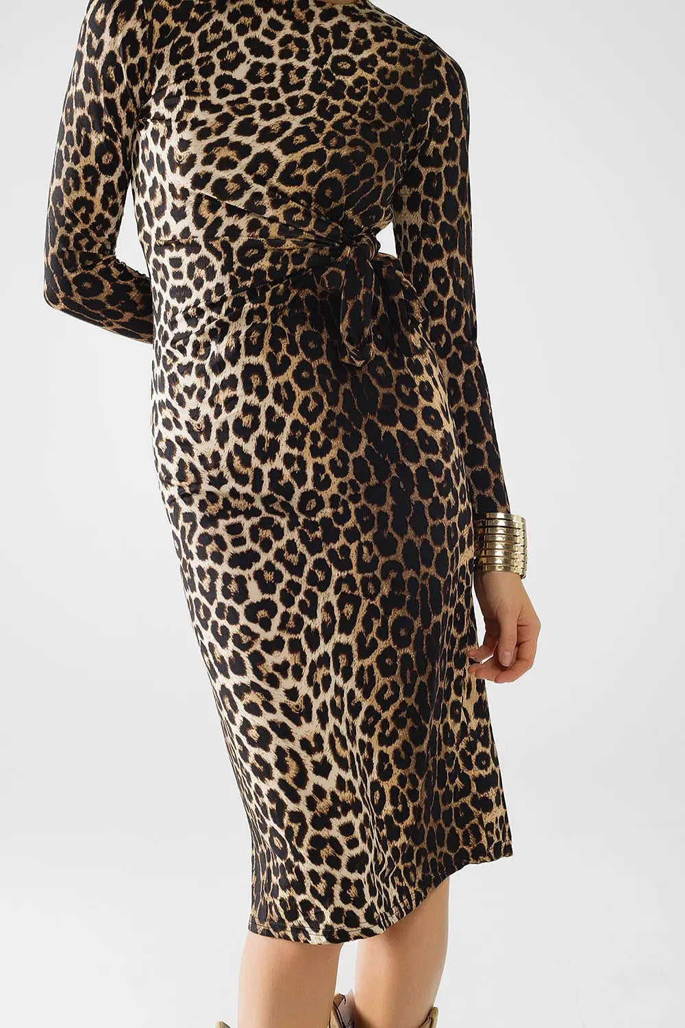 Leopard print Spandex dress with bow detail - Dresses