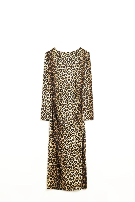 Leopard print Spandex dress with pleat detail at the waist - Dresses