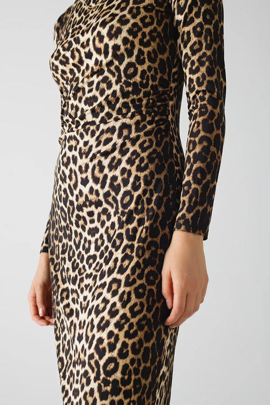 Leopard print Spandex dress with pleat detail at the waist - Dresses