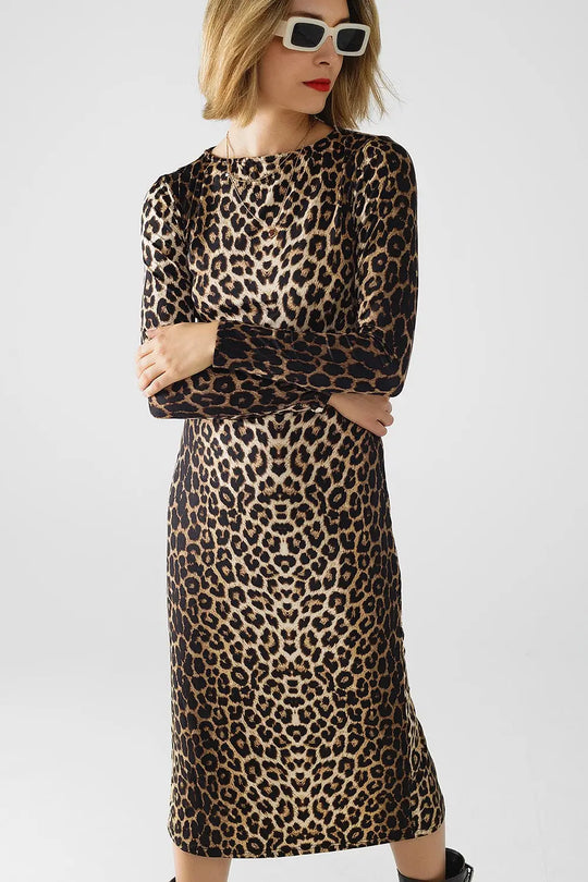 Leopard print Spandex dress with pleat detail at the waist - Dresses