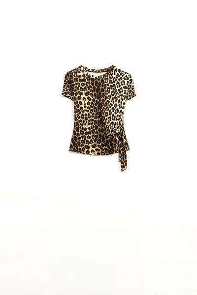 Leopard print Spandex t-shirt with bow detail - Tops
