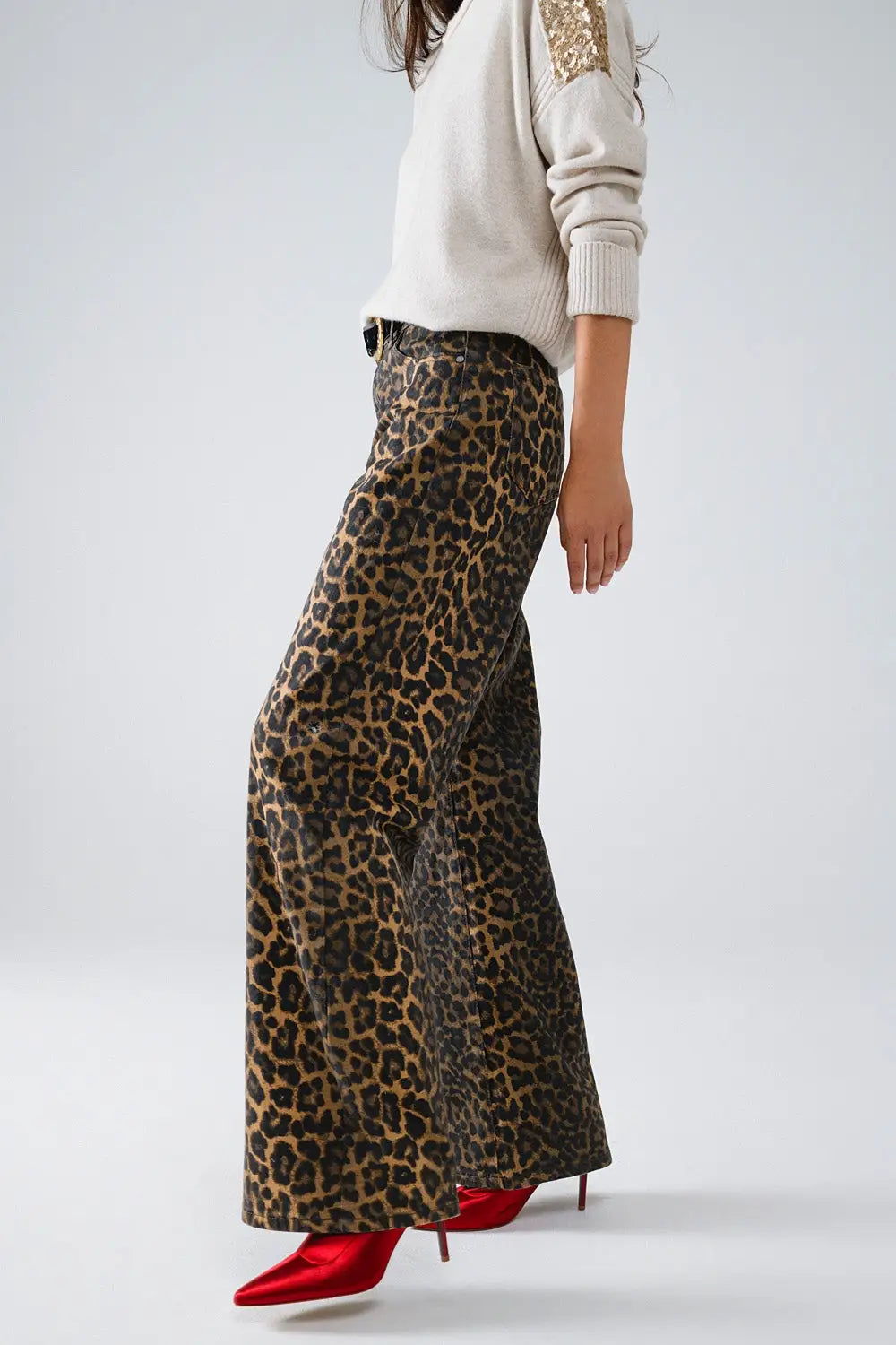Leopard Print Straight Leg Jeans - Pants