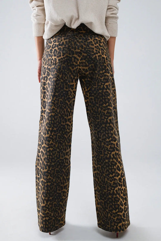 Leopard Print Straight Leg Jeans - Pants
