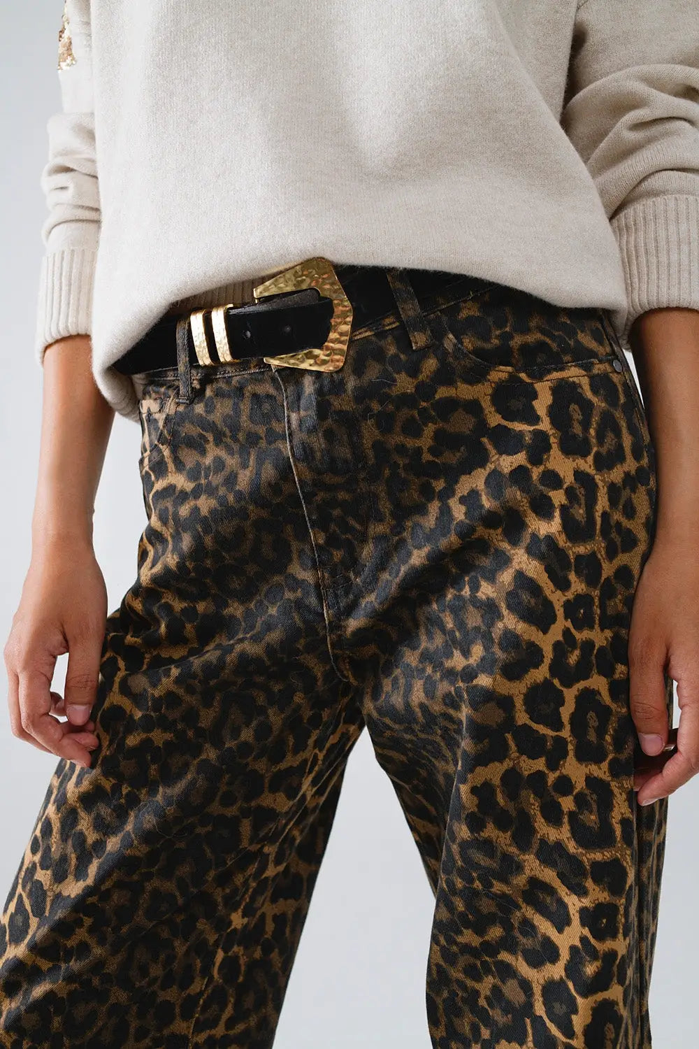 Leopard Print Straight Leg Jeans - Pants