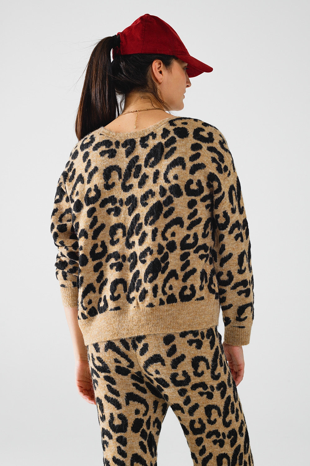 Leopard printed long sleeve cardigan with bows detail